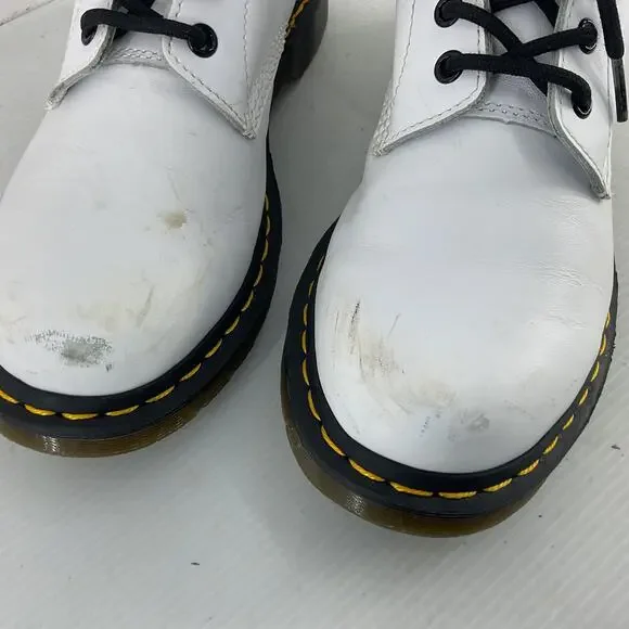 Dr. Martens White Leather 8-Eye Lace-Up Combat Boots with Black Laces - Picture 6 of 7